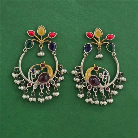 Oxidised Moti Earring With 2 Tone Plating