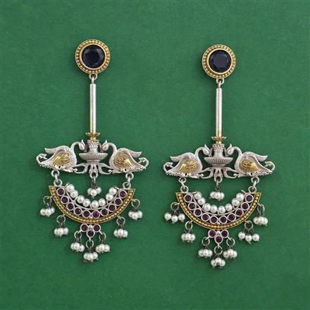 Oxidised Moti Earring With 2 Tone Plating