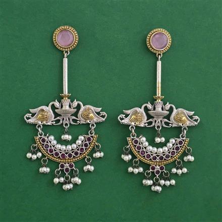 Oxidised Moti Earring With 2 Tone Plating