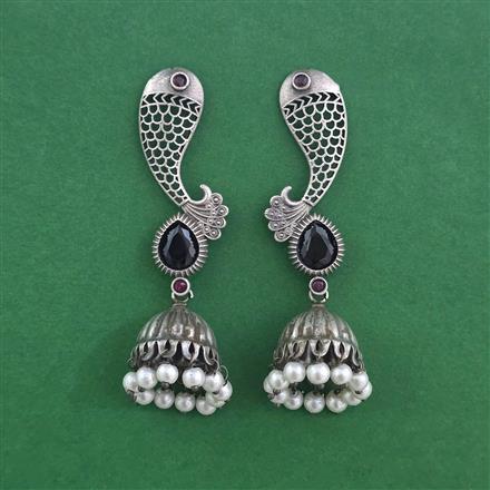 Oxidised Moti Earring With Oxidised Plating