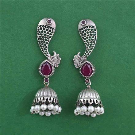 Oxidised Moti Earring With Oxidised Plating