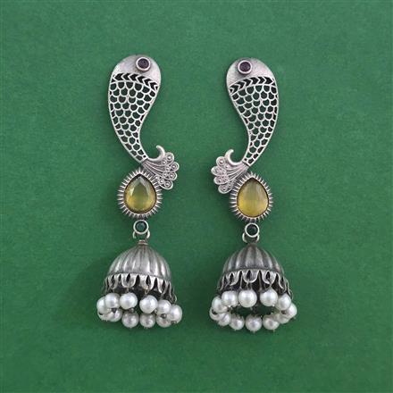 Oxidised Moti Earring With Oxidised Plating