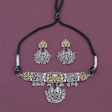 Oxidised Choker Necklace With 2 Tone Plating