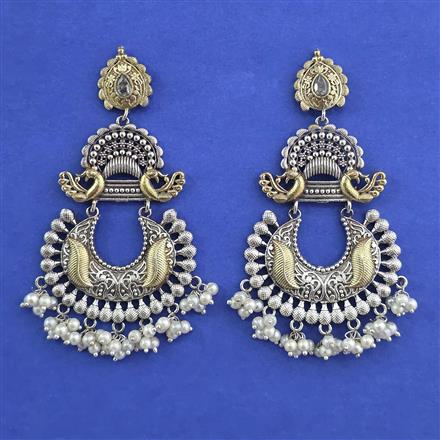 Oxidised Moti Earring With 2 Tone Plating
