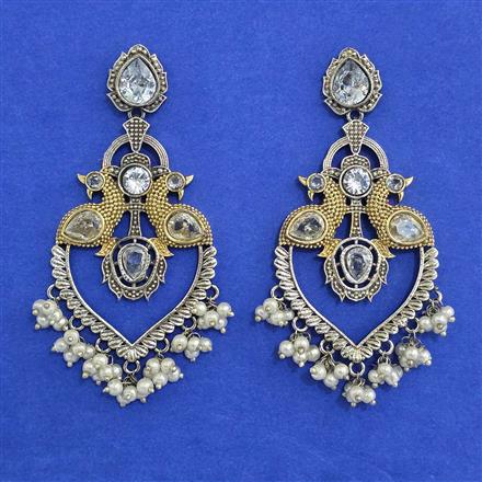 Oxidised Moti Earring With 2 Tone Plating