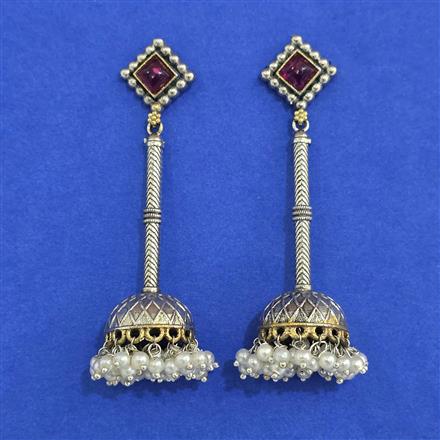 Oxidised Long Earring With 2 Tone Plating