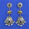 Oxidised Long Earring With 2 Tone Plating