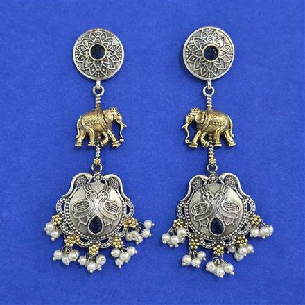 Oxidised Long Earring With 2 Tone Plating
