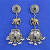 Oxidised Long Earring With 2 Tone Plating