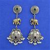 Oxidised Long Earring With 2 Tone Plating