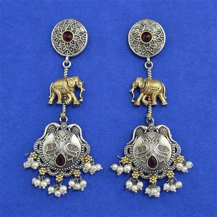 Oxidised Long Earring With 2 Tone Plating