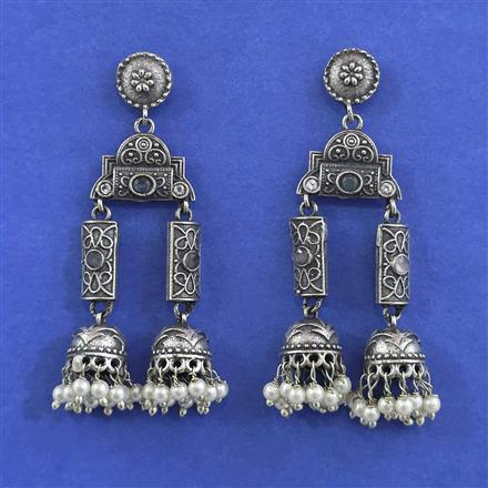 Oxidised Moti Earring With Oxidised Plating