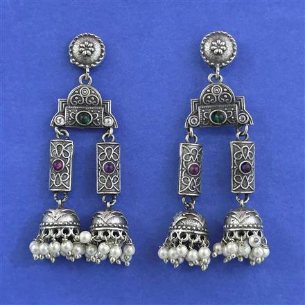 Oxidised Moti Earring With Oxidised Plating