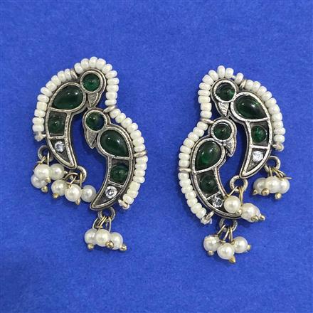 Oxidised Moti Earring With Oxidised Plating