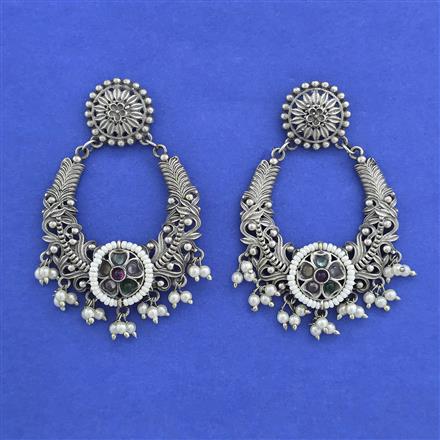Oxidised Moti Earring With Oxidised Plating