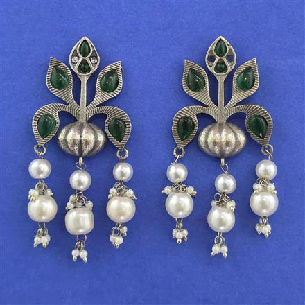 Oxidised Moti Earring With Oxidised Plating