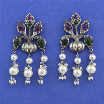 Oxidised Moti Earring With Oxidised Plating