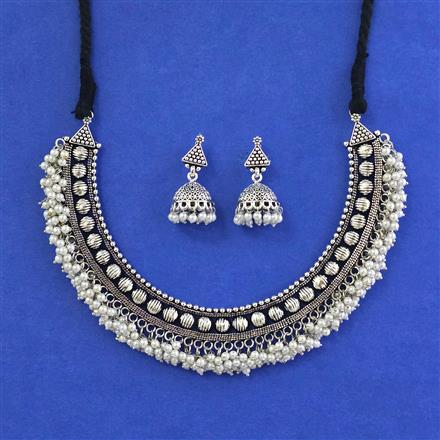 Oxidised Moti Necklace With Oxidised Plating