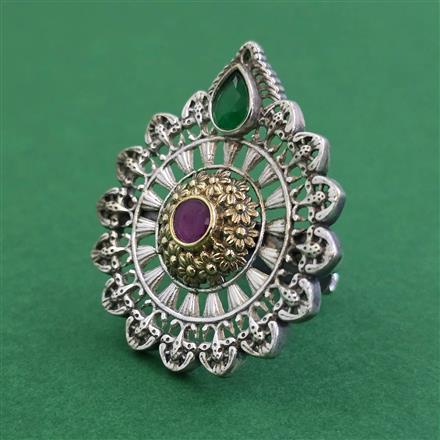 Oxidised Adjustable Ring With 2 Tone Plating