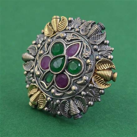 Oxidised Adjustable Ring With 2 Tone Plating