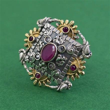 Oxidised Adjustable Ring With 2 Tone Plating