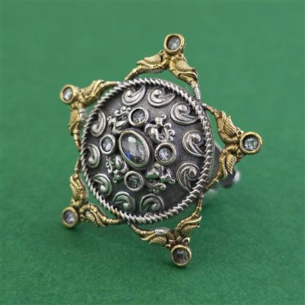 Oxidised Adjustable Ring With 2 Tone Plating
