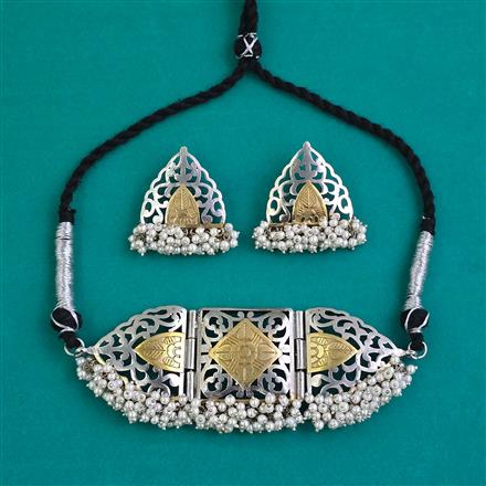Oxidised Choker Necklace With 2 Tone Plating