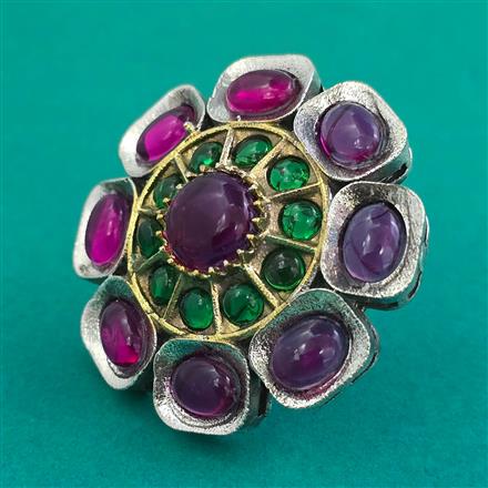 Oxidised Adjustable Ring With 2 Tone Plating