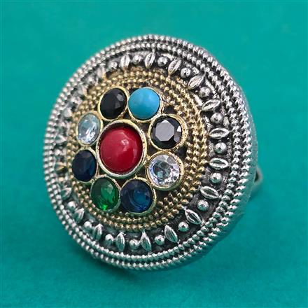 Oxidised Adjustable Ring With 2 Tone Plating