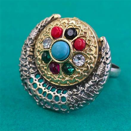 Oxidised Adjustable Ring With 2 Tone Plating