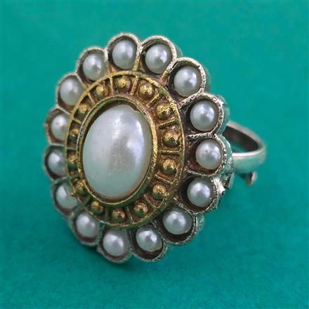 Oxidised Adjustable Ring With 2 Tone Plating