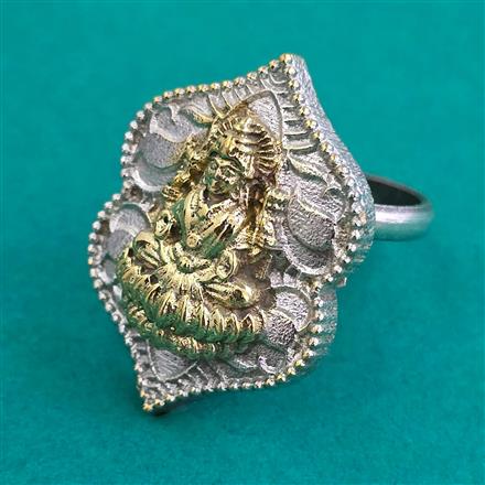 Oxidised Adjustable Ring With 2 Tone Plating