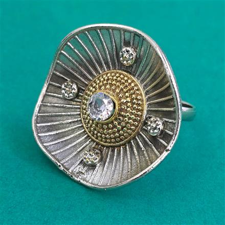 Oxidised Adjustable Ring With 2 Tone Plating