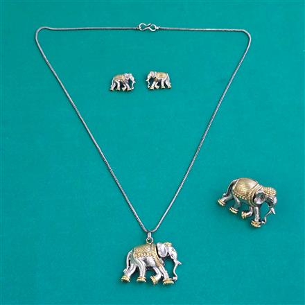 Oxidised Classic Pendant Set With 2 Tone Plating