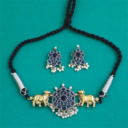 Oxidised Choker Necklace With 2 Tone Plating