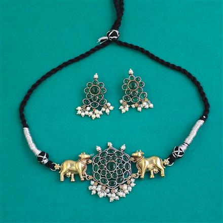 Oxidised Choker Necklace With 2 Tone Plating