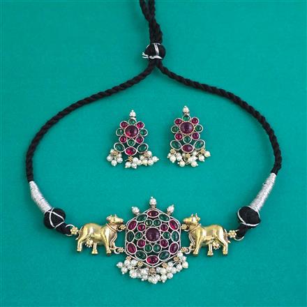Oxidised Choker Necklace With 2 Tone Plating