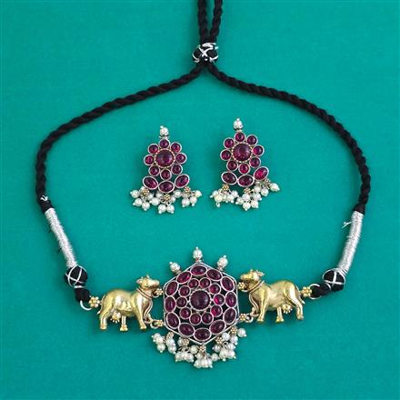 Oxidised Choker Necklace With 2 Tone Plating