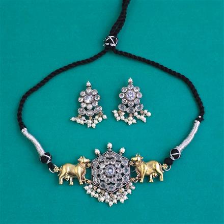 Oxidised Choker Necklace With 2 Tone Plating