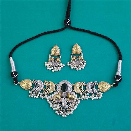 Oxidised Choker Necklace With 2 Tone Plating
