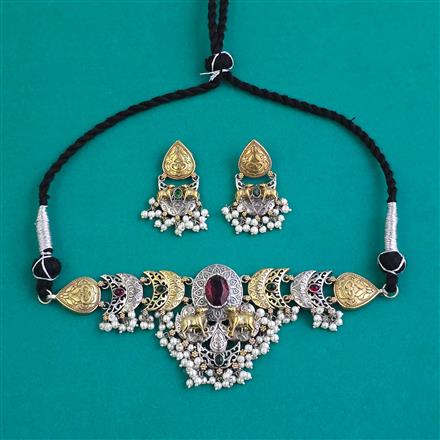 Oxidised Choker Necklace With 2 Tone Plating