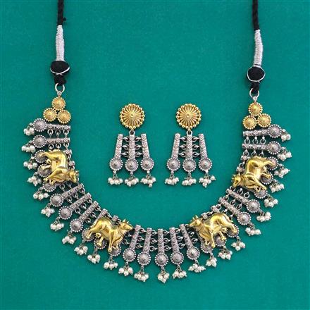 Oxidised Choker Necklace With 2 Tone Plating