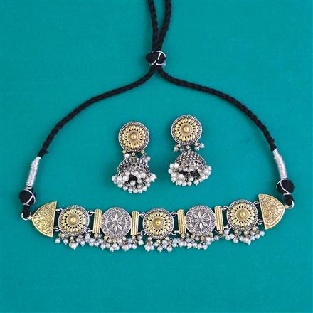Oxidised Choker Necklace With 2 Tone Plating