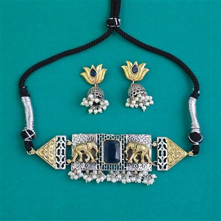 Oxidised Choker Necklace With 2 Tone Plating