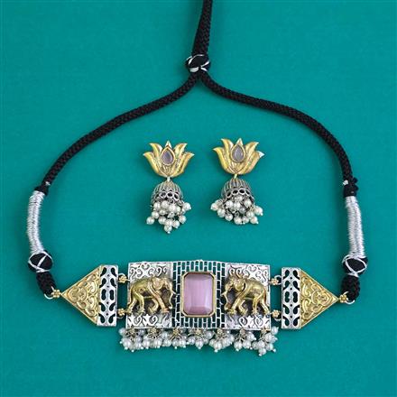 Oxidised Choker Necklace With 2 Tone Plating