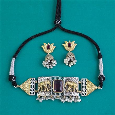 Oxidised Choker Necklace With 2 Tone Plating