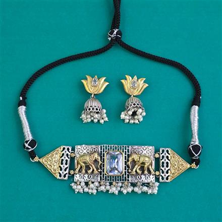 Oxidised Choker Necklace With 2 Tone Plating