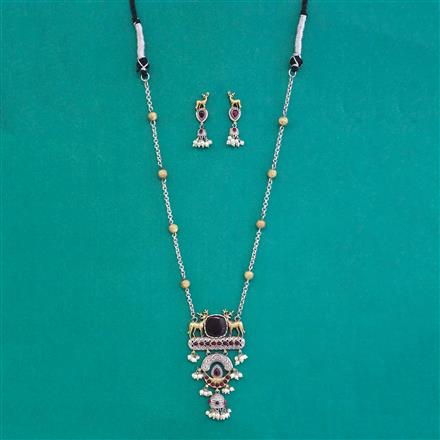 Oxidised Classic Pendant Set With 2 Tone Plating