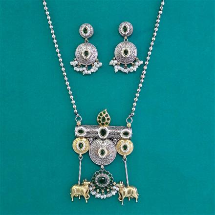 Oxidised Classic Pendant Set With 2 Tone Plating