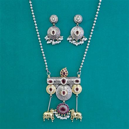Oxidised Classic Pendant Set With 2 Tone Plating